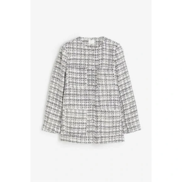 White/Black Plaid Boucle Jacket Size S - Picture 7 of 8